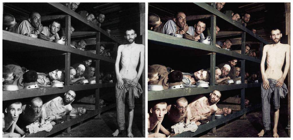 Crowded Bunks in the Prison Camp at Buchenwald, April 16, 1945