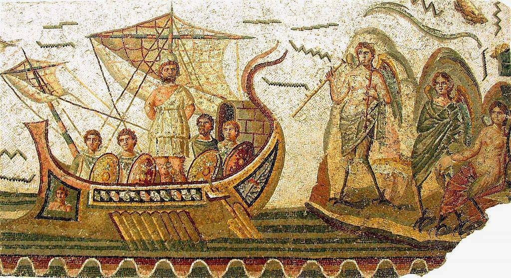 Roman mosaic: Odysseus and the Sirens (Bardo National Museum)